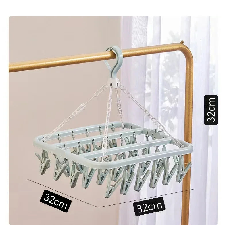 1/3PCS Foldable Drip Hanger with 32 Clips - Plastic Hanging Drying Rack for Clothes Underwear Socks Suitable for Bedroom Balcony
