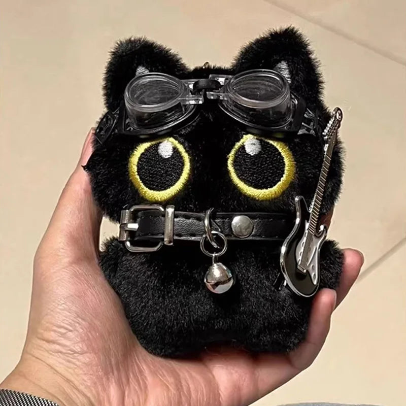 Cute Black Cat Plush Pendant Keychain Pilot Little Black Cat Hanging Backpack Keychain Creative Cat Plush Phone Keychain Gift