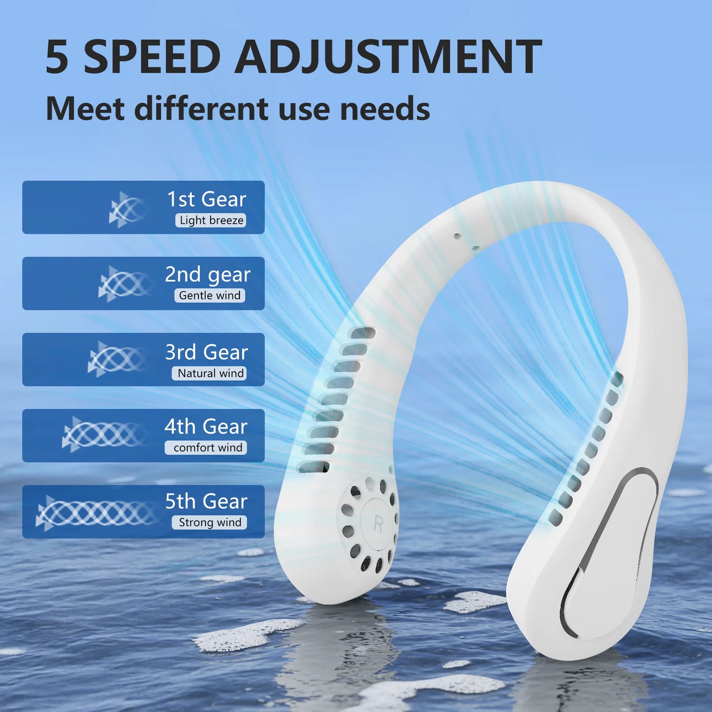 The New JKUOO Portable Bladeless Neck Fan, Fifth Generation LazyRechargeable Small Fan - Features Infinite Speed , 1200Mah Batte