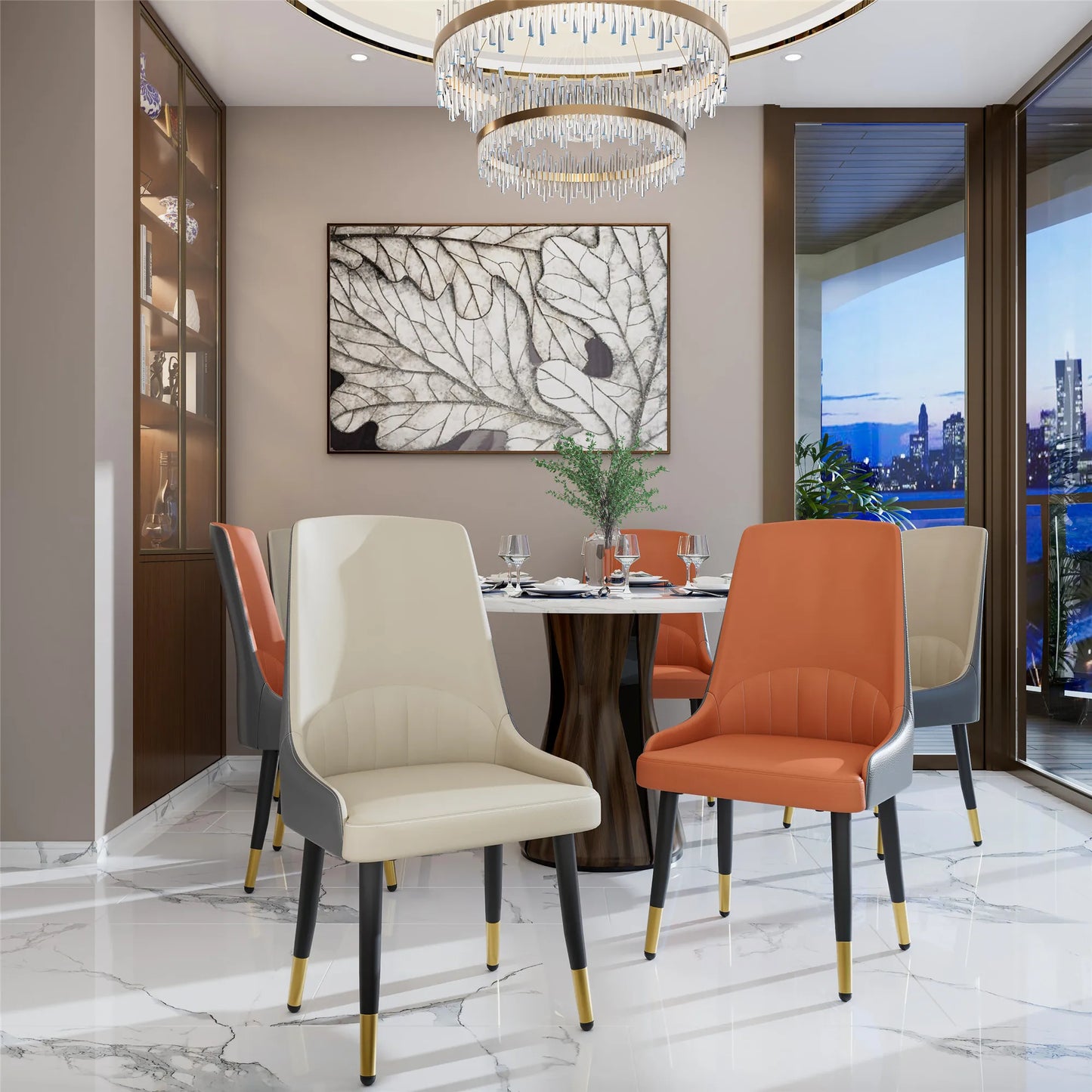 Faux Leather Dining Chairs Set of 2, Modern Upholstered Kitchen Dining Room Chairs Armless Accent Side Chairs with Metal Legs