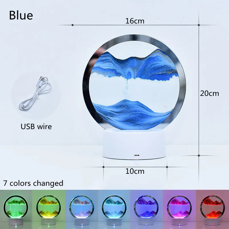 3D Flowing Sand Painting Night Light Atmosphere Light Landscape Hourglass Decompression Flowing Sand Ornament Desk Lamp Gift
