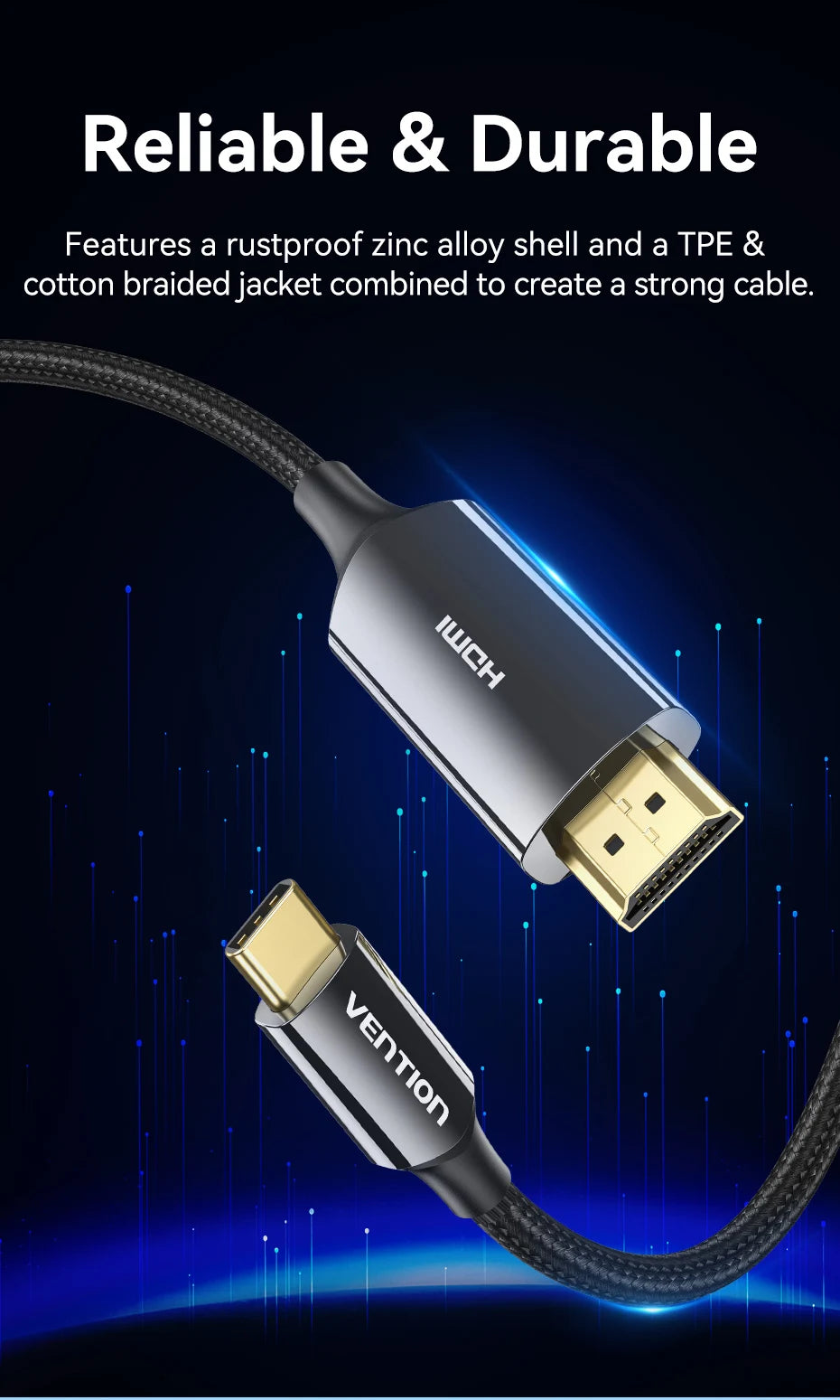 Vention USB C to HDMI Cable 8K Type c HDMI Thunderbolt 3 Adapter for MacBook Samsung Galaxy S10/S9 Huawei Honor Type c to HDMI