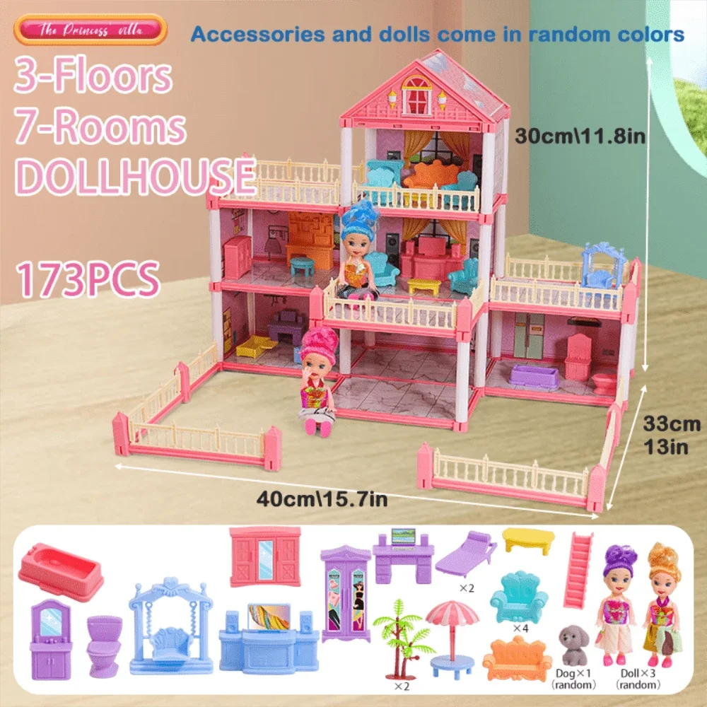 Girl Doll House Toy 3d Assembly Dollhouse Diy Mini Toy Accessories Villa Princess Pink Castle Children Pretend Birthday Gift