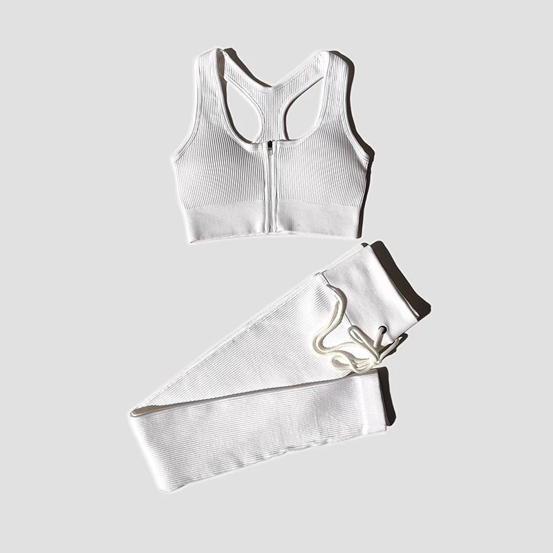 Seamless Women Yoga Set Workout Sportswear Gym Clothing Zipper Long Sleeve High Waist Leggings Fitness Bra Athletic Sports Suits