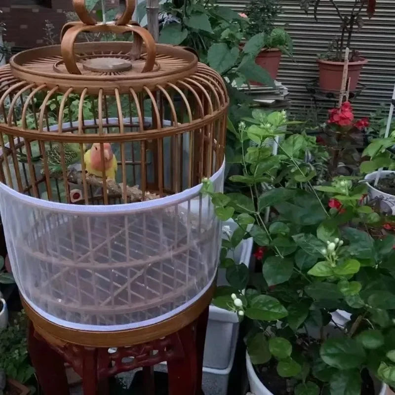 Universal Elastic Bird Cage Cover Transparent Mesh Net Anti Splash Seed Feather Catcher Stretchy Skirt Guard for Parrot Cages