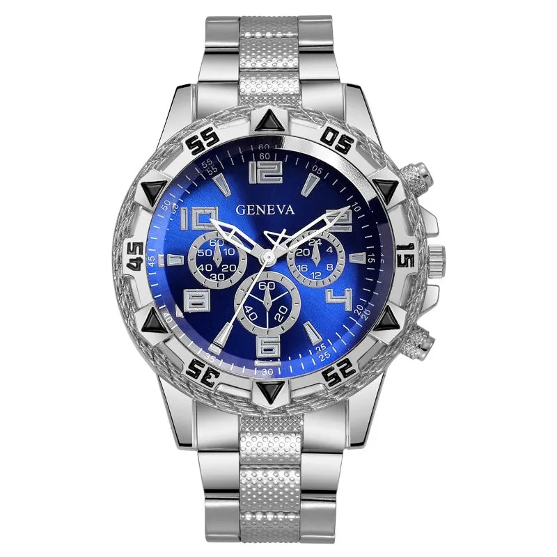 4PCS Fashion Arabic Dial Men Business Watches Bracelet Necklaces Set Luxury Mens Quartz Wristwatch Reloj Hombre（Without Box）