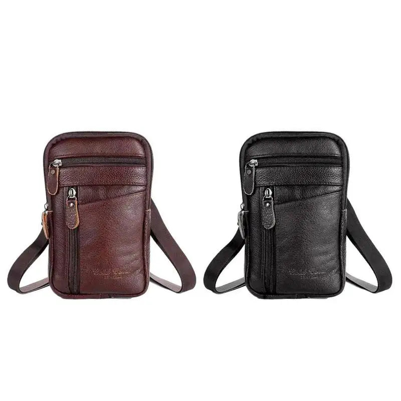 Leather Waist Bag Men's Mobile Phone Bag Wearing Belt Outdoor Sport One Shoulder Small Bag Doing Business Crossbody Bags