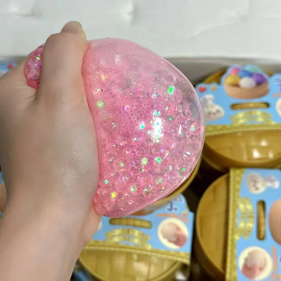 New 1-12pcs Glitter Dumpling Glitter Dumpling Squishy with Box Dumplings Sensory Squeeze Toy for Stress Relief