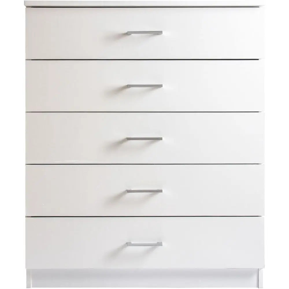 5-Drawer White Bedroom Chest with Anti-Bow Support and Clothes Organizer