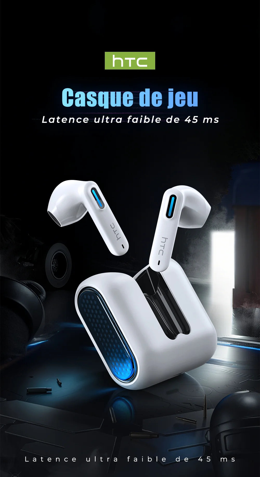 HTC NE49 Earphones Bluetooth V6.0 Noise Reduction TWS Sports Wireless Headphones with Mic Long life