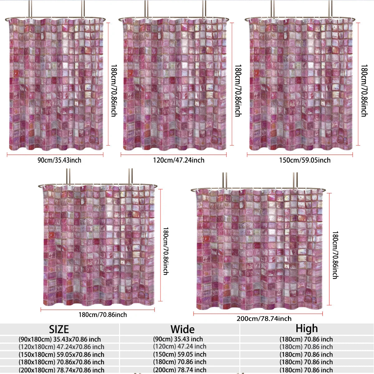 1pc pink ice block imitation simple printing waterproof partition privacy hanging curtain with 12 hooks, multiple sizes