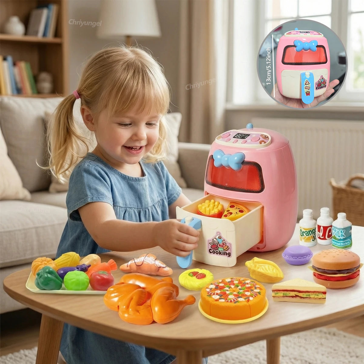 Pretend Play Toy Mini Kitchen Appliances Set for Toddlers Air Fryer Washing Mixer Educational Toys Gift for Kids Girls Boys