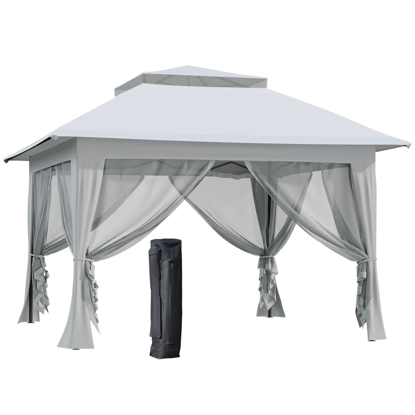 Outsunny 3.6 x 3.6 m Pop up Gazebo with Netting and Wheeled Carry Bag, UPF50+ Height Party Tent Instant Canopy Sun Shade Shelter