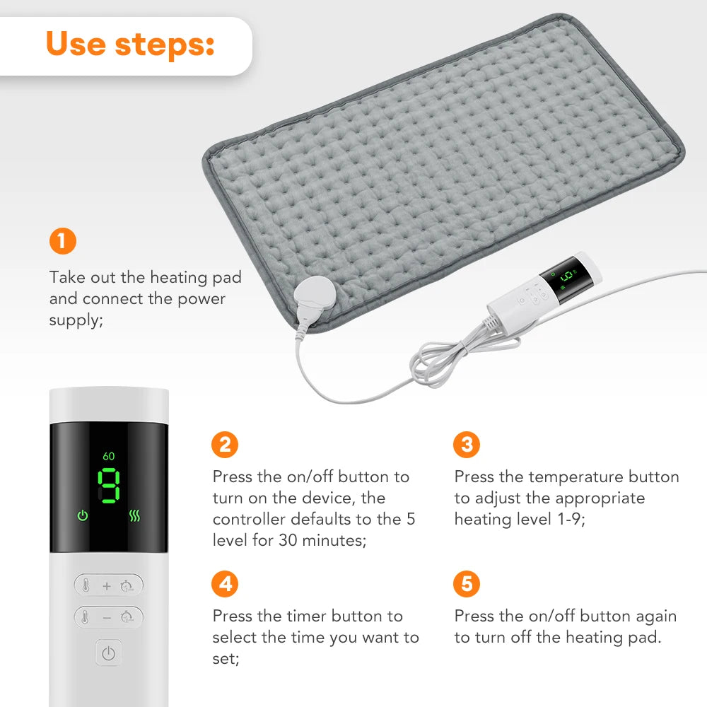 30*60cm Electric Heating Pads for Back Neck Shoulder Home Office Washable Winter Warm Blanket 4 Timer 9 Temperature Control