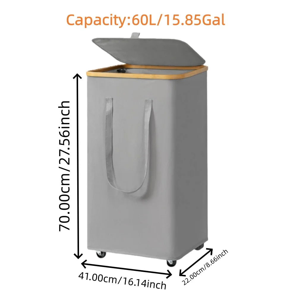 (60L/100L )Large Capacity Foldable Laundry Basket (60L/100L), Rectangular Dirty Clothes Hamper with Wheels, Detachable Liner
