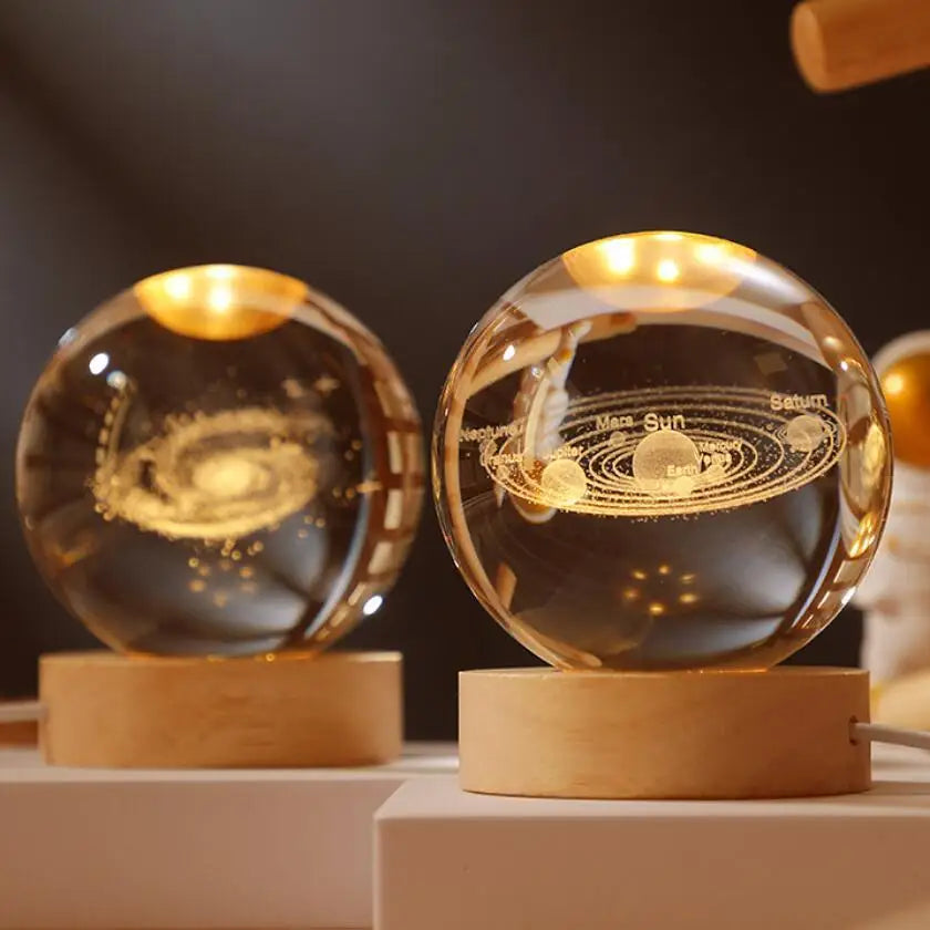 6cm 3D Crystal Ball Crystal Planet Night Light Laser Engraved Solar System Globe Astronomy Birthday Gift Home Desktop Decoration