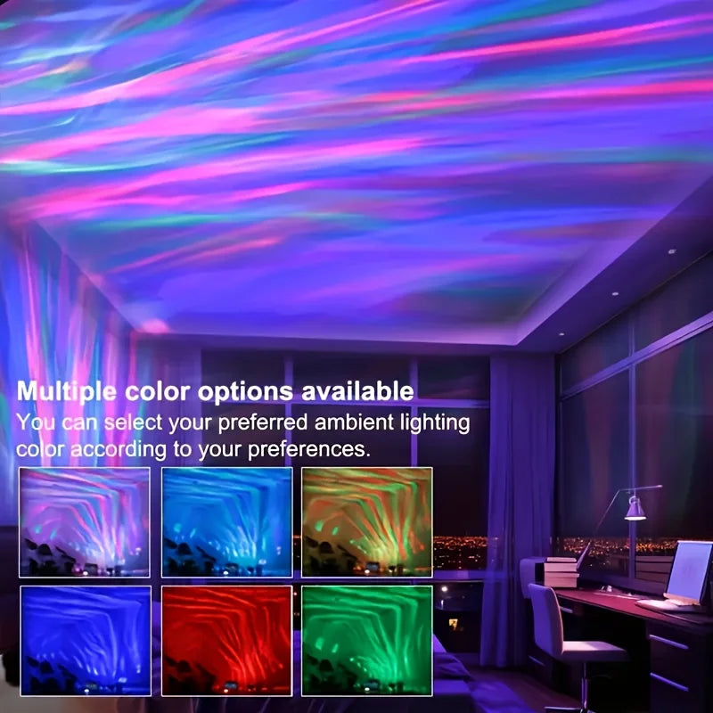 LED Aurora/Water Ripple Projector Light Starry Sky Galaxy Night Light Remote 16 Colors Auto Rotate Ambient Light for Home Room