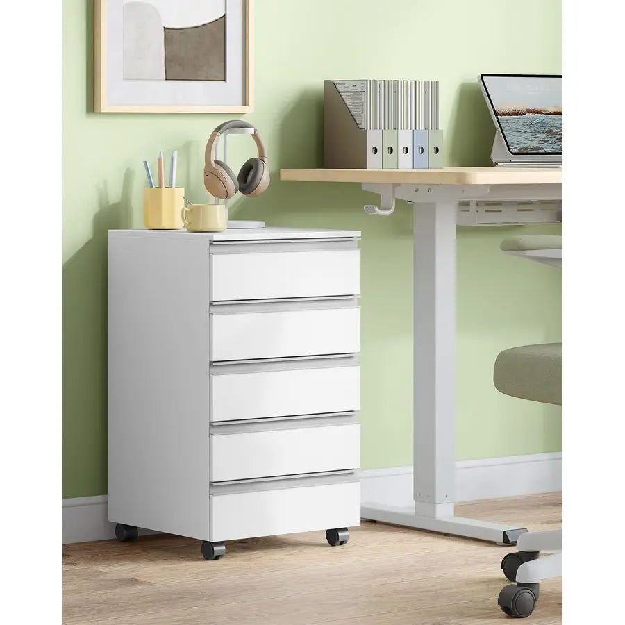 5Drawer Mobile File Cabinet, Filing Cabinet with Lock and Wheels, Under Desk Storage, Fits A4, Legal, Letter, for Home, Office