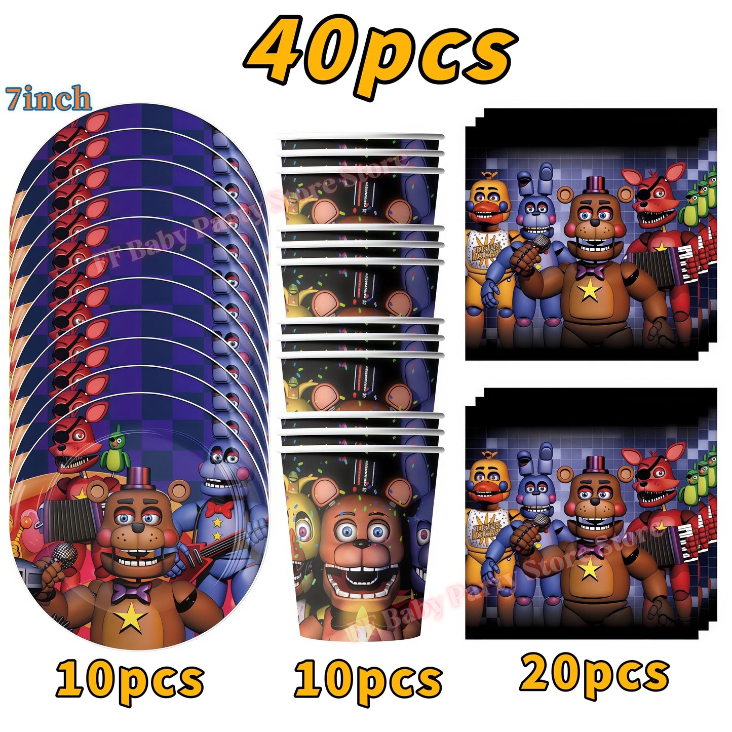 Five Nights Bear Birthday Party Decorations Plate Cup Backdrop Freddyed Balloon for Kids Party Favors FNAFs Event Supplies Gifts