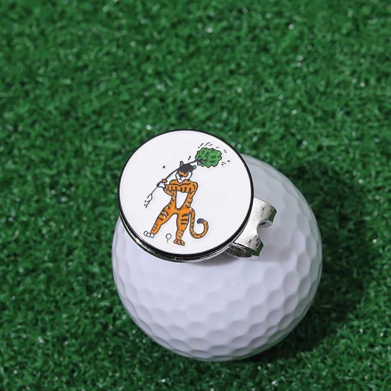 Magnetic Golf Ball Marker Hat Clips Funny Cartoon Print Accessories for Golf Cap Metal Decorative Jewelry Gift for Golf Lover