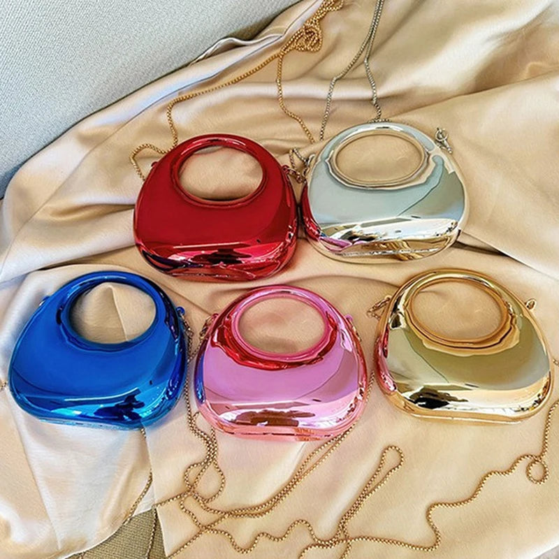 Z. Women's Chain Crossbody Bag Small Purse Acrylic Metallic Luster Half Moon Party Banquet Women's Bag Luxury Handbag