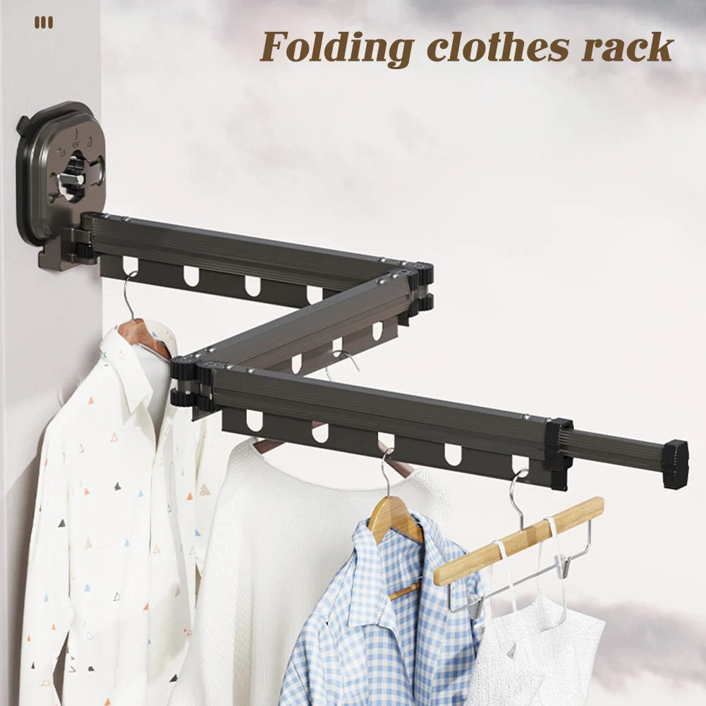 Suction Cup Wall Mount Folding Clothes Drying Rack Space-Saver Mudroom Balcony Invisible Telescopic Clothes Drying Rack Hanger
