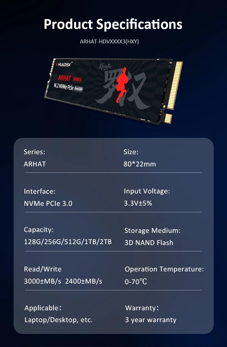 HUADISK M2 SSD NVMe 128GB 256GB 512GB 1TB 2TB SSD M.2 2280 PCIe 3.0 TLC Chip SSD Internal Solid State Disk for Laptop Desktop PC