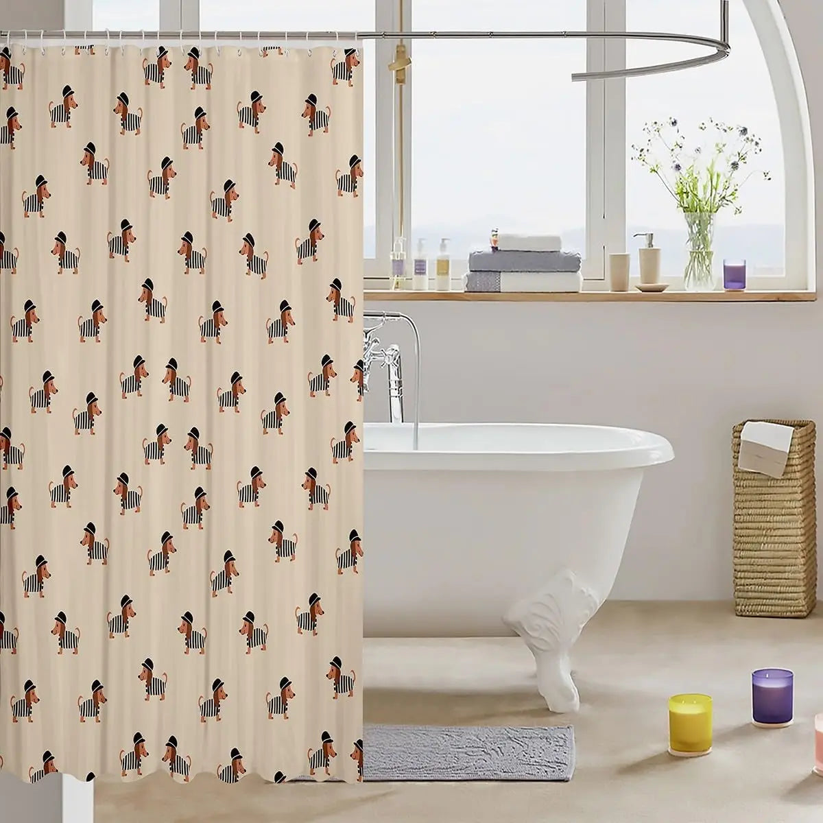 Dachshund Shower Curtain Kids Cute pet Dog Bathroom Shower Liner for Teens Puppy Bath Curtain Waterproof Waterproof Polyester