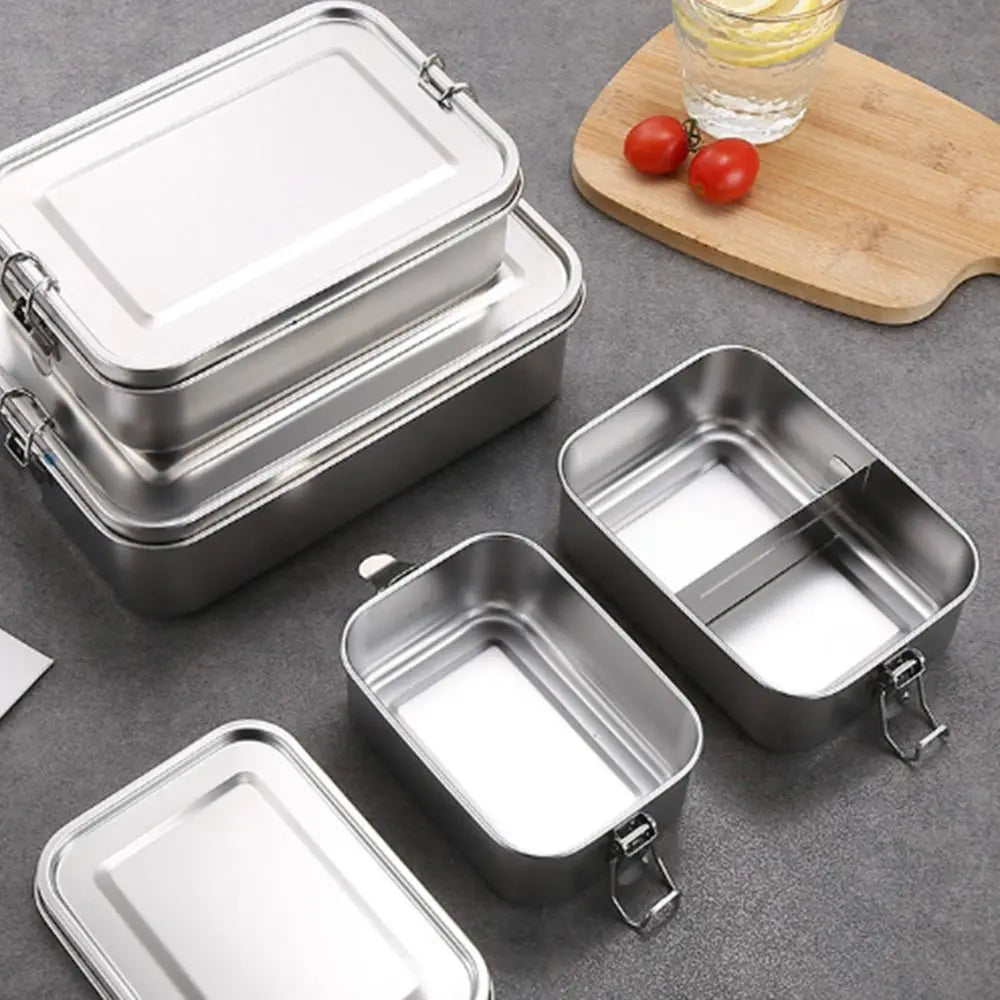 Durable Stainless Steel Bento Box Large Capacity Square Lunch Box with Lid Leakproof Lunch Container Outdoor
