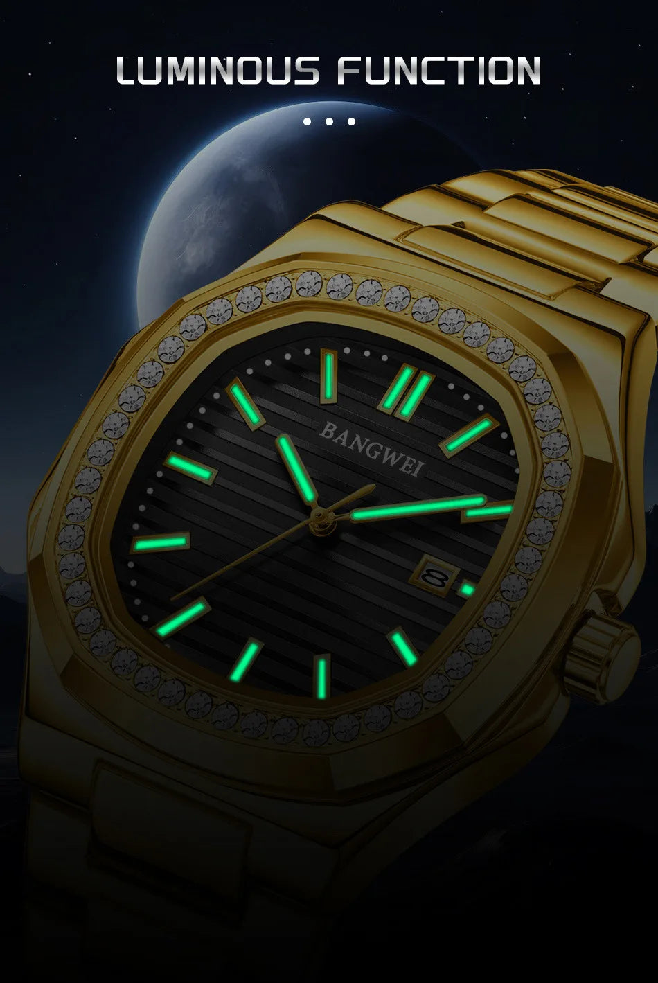 BANGWEI New Luxury Men's Business Watches Quartz Wristwatch Man Outdoor Sports Square Fashion Military Waterproof Watch For Men
