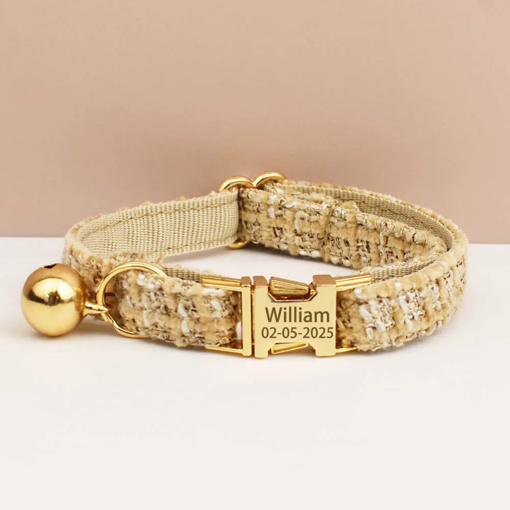 Personalized Metal Hardware Cat Collar And Leash Set with Bell Engraving ID Tag for Kittens Pet Accessories