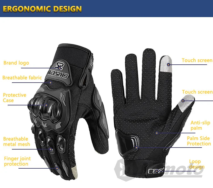 Ummer Breathable Full Finger Motorcycle Gloves Non-slip Wear-resistant Motocross Racing Gloves Touch Screen Moto Biker Gloves