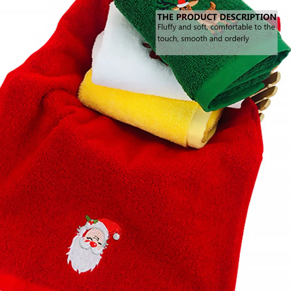 2Pcs Christmas Cartoon Face Towel Pure Cotton Embroidered Xmas Towel for Kids Holiday Gift Soft Absorbent Facial Cloth