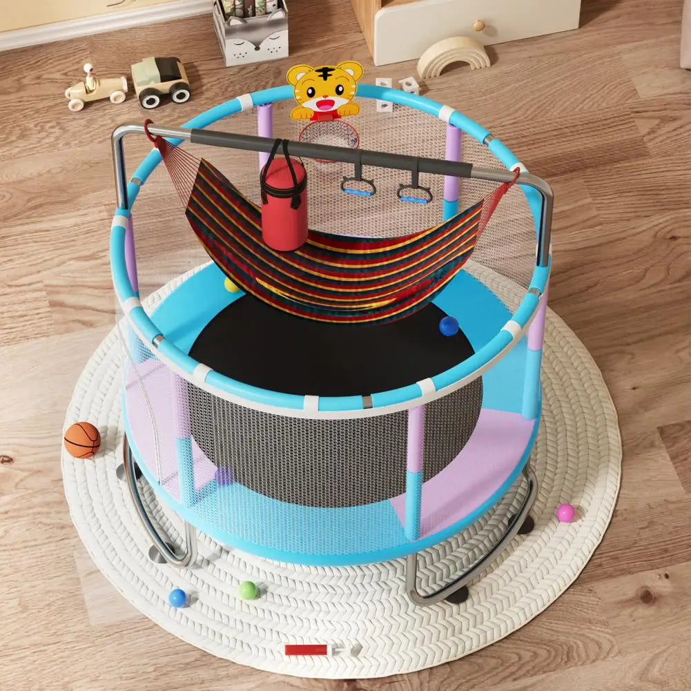 5FT Kids Trampoline, Adjustable Baby Toddler Trampoline with Basketball Hoop, Swing, Sandbag, Ocean Balls, 440lbs Indoor Outdoor