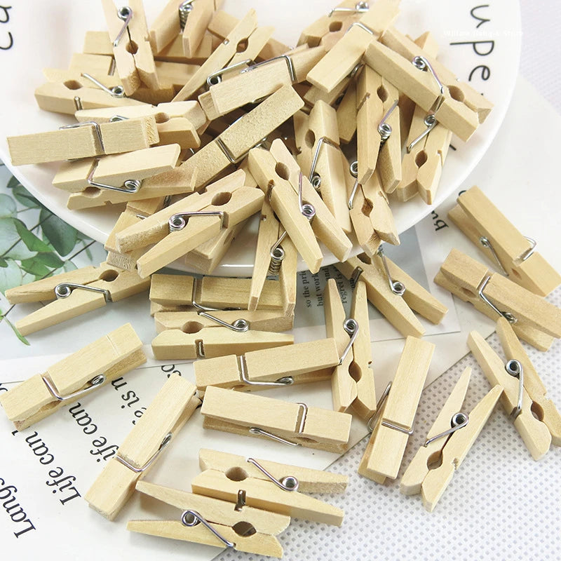 Mini 25mm Natural Wood Clip Clothes Organizer Photo Clip Clothespin Clothespin Wedding Party Wooden Clip  Pendant 10/100 Pcs