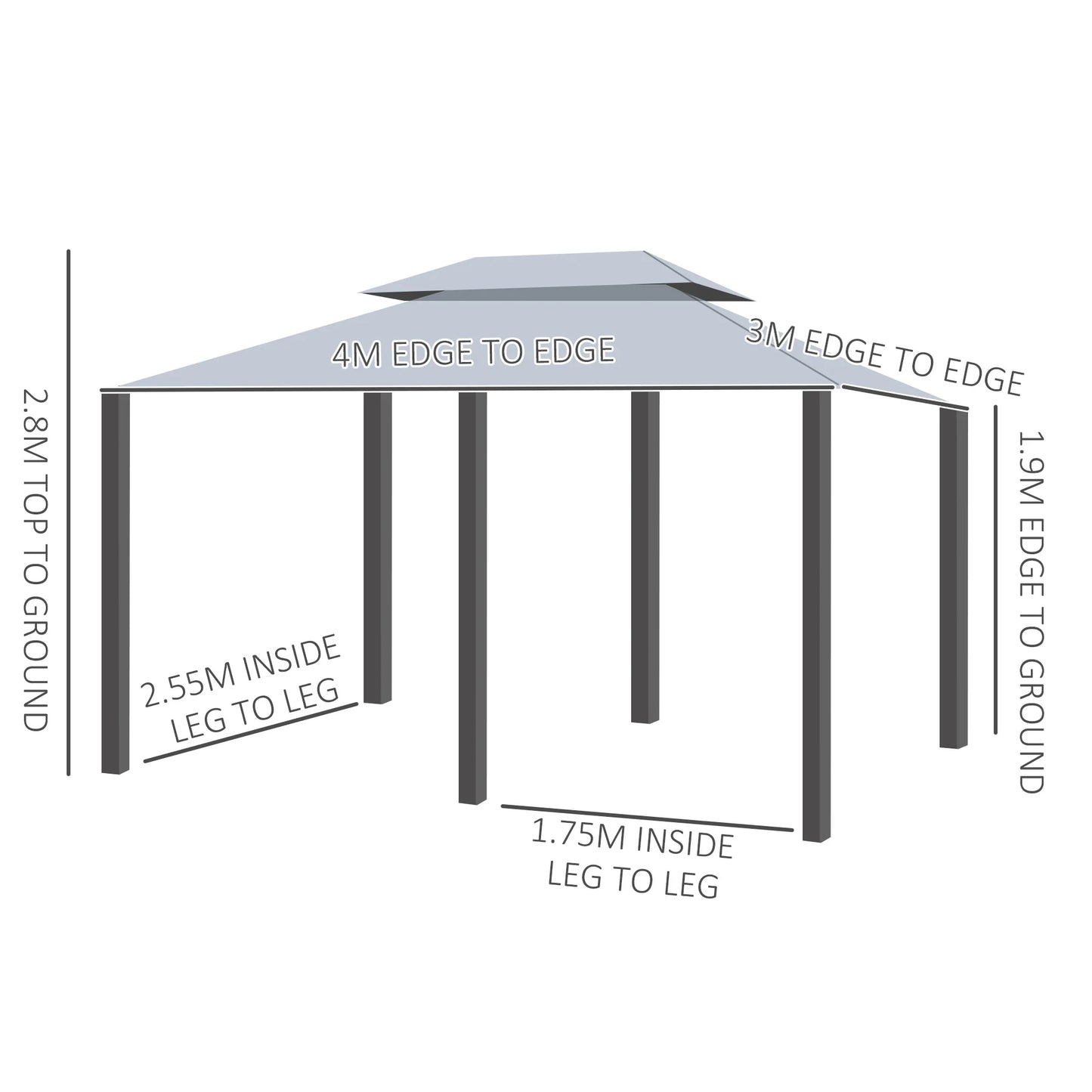 Outsunny 4m x 3(m)Garden Gazebo, Double Roof Outdoor Gazebo Canopy Shelter with Curtains, Solid Steel Frame