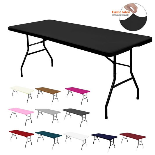 1 Pc 4/6/8ft Spandex Tablecloth Elastic Fitted Stretch Rectangular Tablecloth Washable and Wrinkle Resistant Patio Table Cover