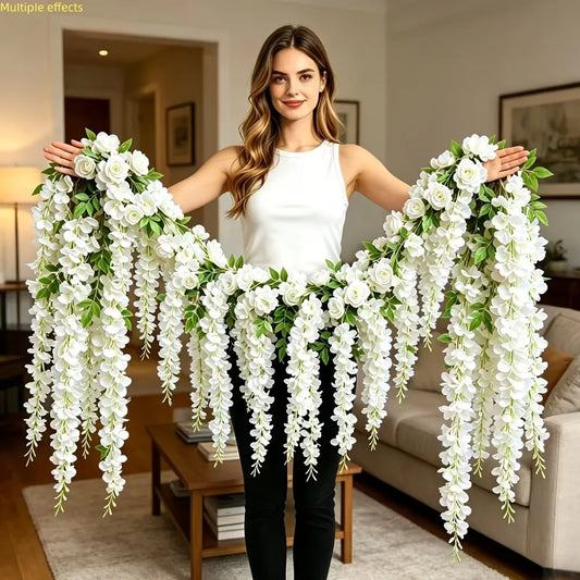 22PC White Rose Vine Wall Hangings and Easy-to-hang White Orchid Flowers Sets Suitable for Various Settings for Homes Wedding