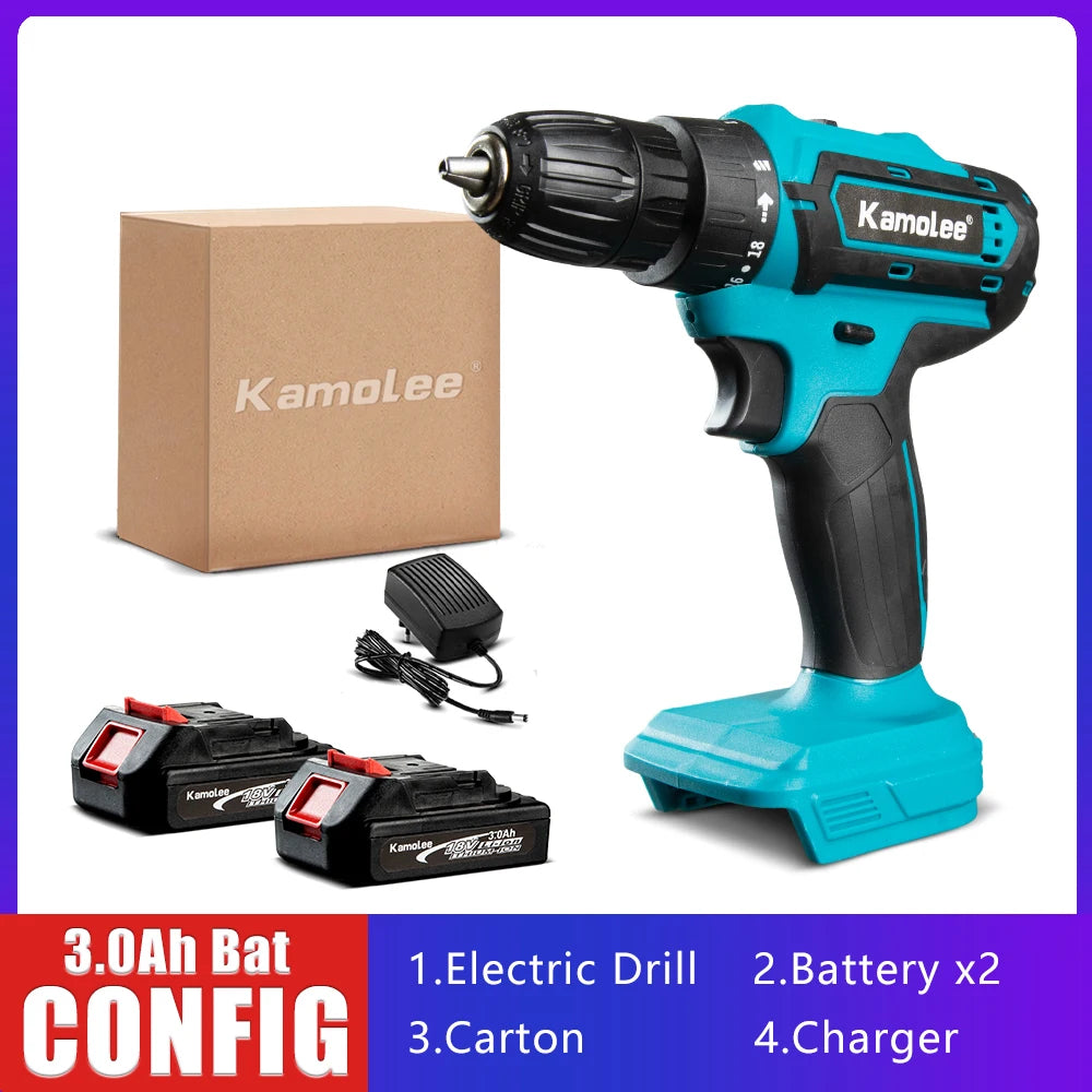 Kamolee 10mmElectric hand drill impact drill household small pistol drill multifunctional rechargeable electric screwdriver tool
