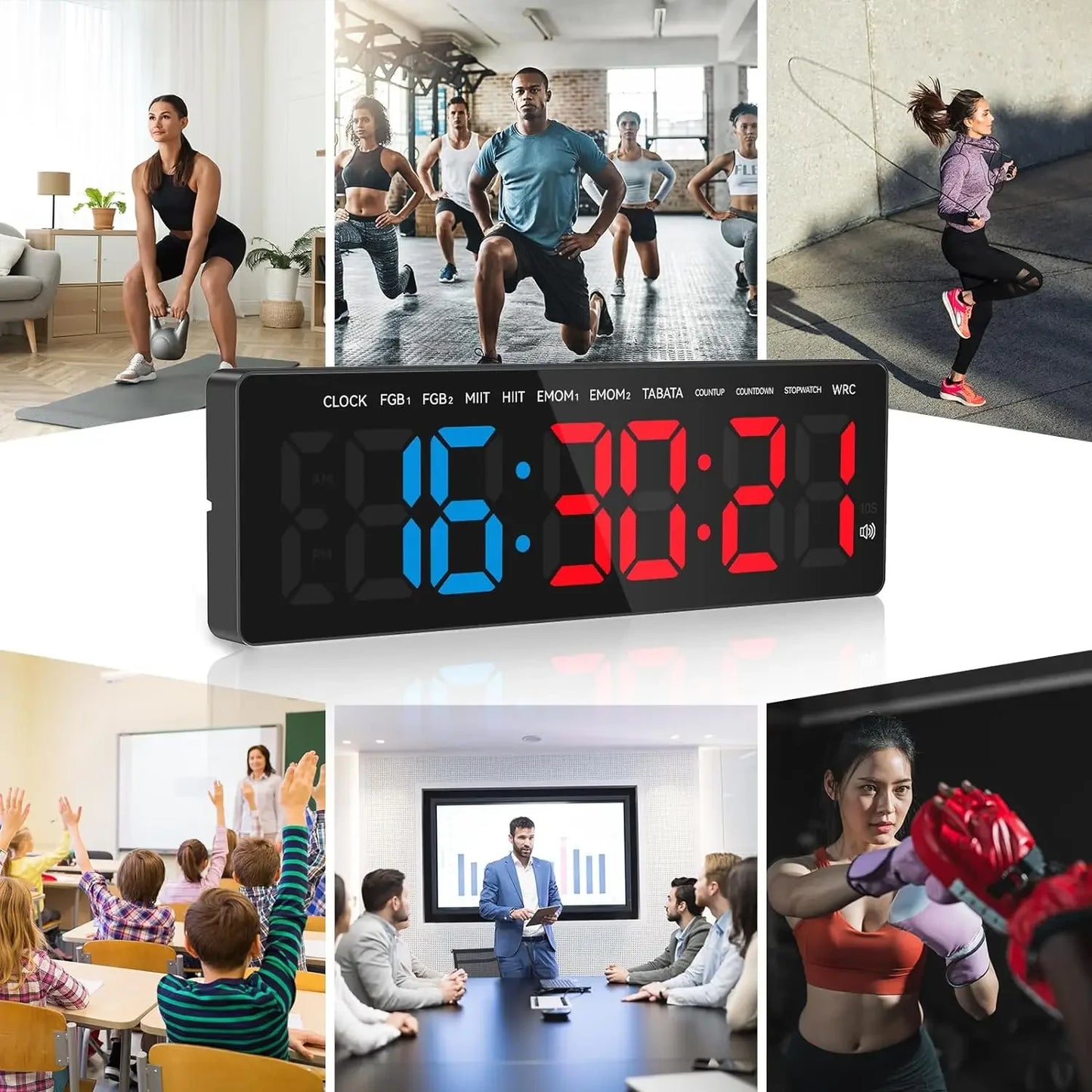 Gym Timer 3.5" Large LED Display Wall Clock Gym Interval Workout  Count Down & Up  Stopwatch Digital Timer for Fitness Home
