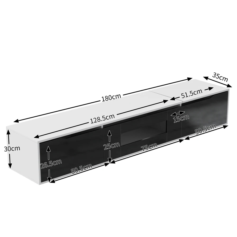 PINGGO TV cabinet, high-gloss TV cabinet, matching colours in white and high-gloss black, with colour-changing LED lights