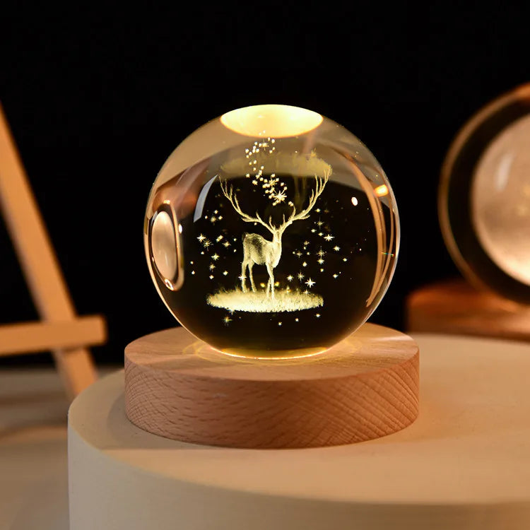 6cm 3D Crystal Ball Crystal Planet Night Light Laser Engraved Solar System Globe Astronomy Birthday Gift Home Desktop Decoration