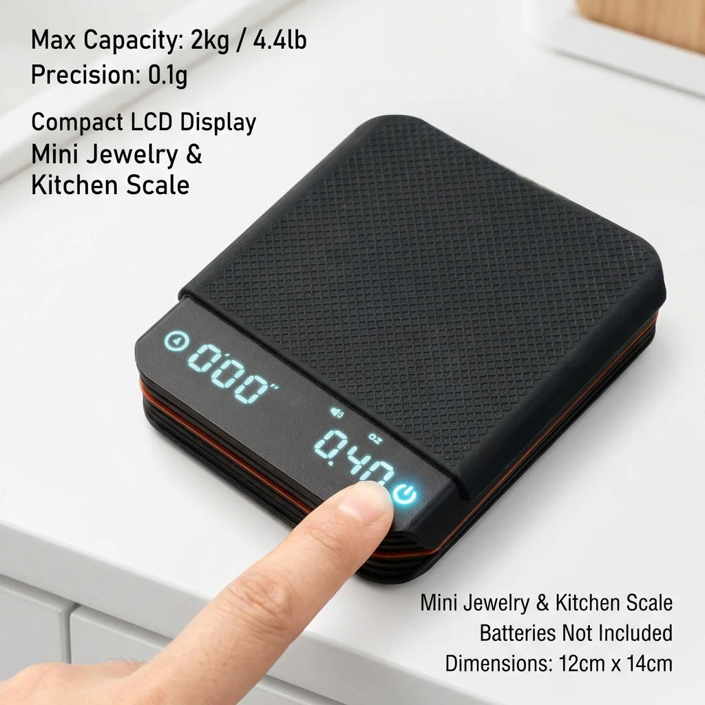 Mini Portable Digital Coffee Scale 2kg/1g Rechargeable High Precision LED Kitchen Scale with Timer for Hand Pour over Coffee
