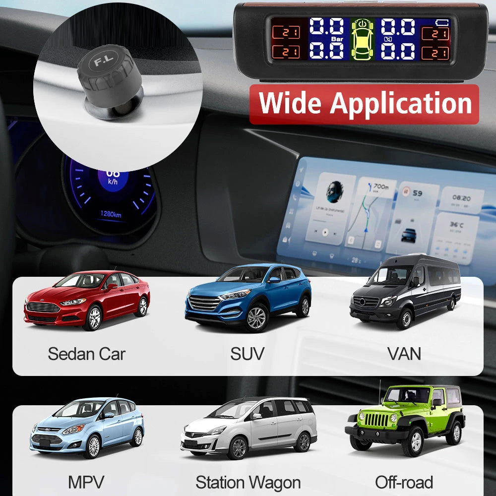 Tire Pressure Monitoring System Temperature Warning New C External Battery Version Sensors Solar TPMS Car Tyre Pressure Monitor