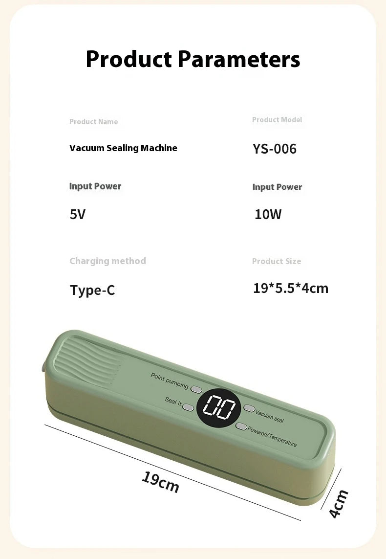 Handheld Mini Vacuum Sealer Rechargeable Design Automatic Sealing Machine Kitchen Food Storage Helper