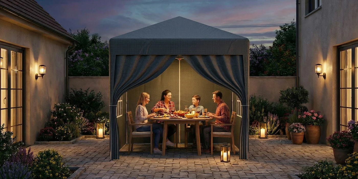 LOEFME 2x2M Pop Up Gazebo Waterproof Windproof Portable Outdoor Canopy Sun Shelter Removable 4 Sides Cloths Garden Camping Tent