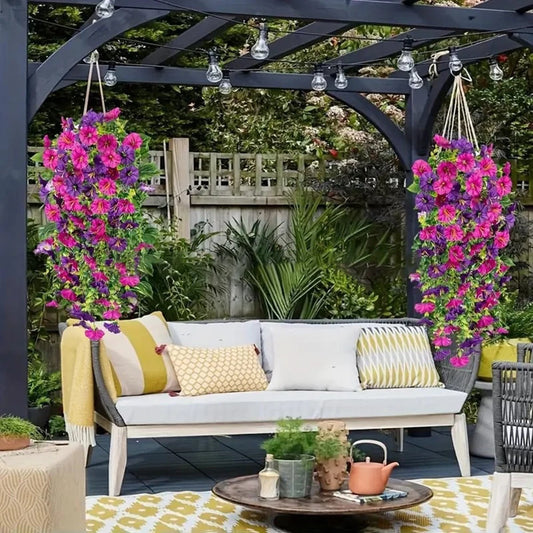 Outdoor courtyard simulation flower eucalyptus morning glory silk flower home wedding decoration wall hanging rattan flower vine