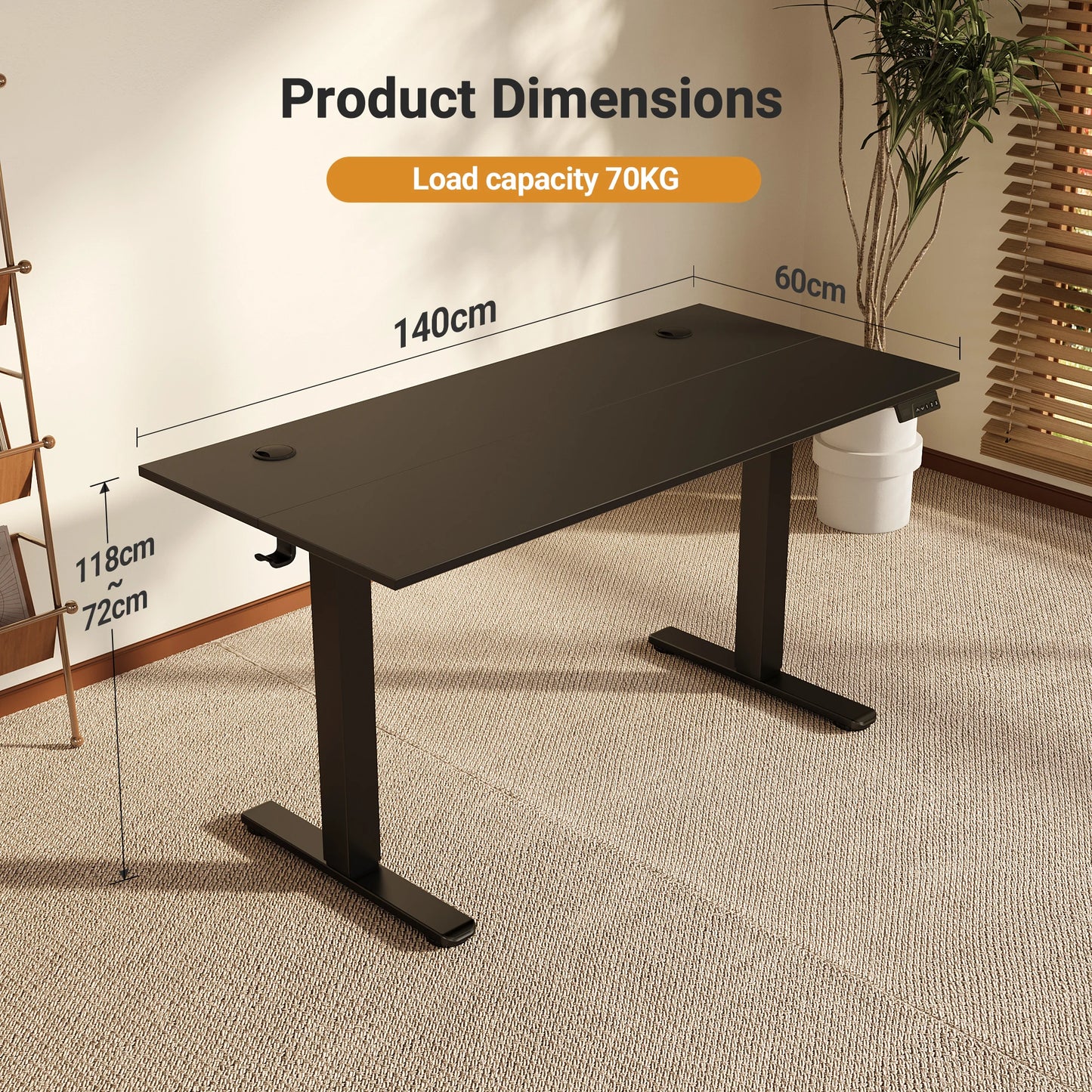 Standing Desk Adjustable Height, Electric Stand With Splice Board for Home Office Computer Workstation, Black