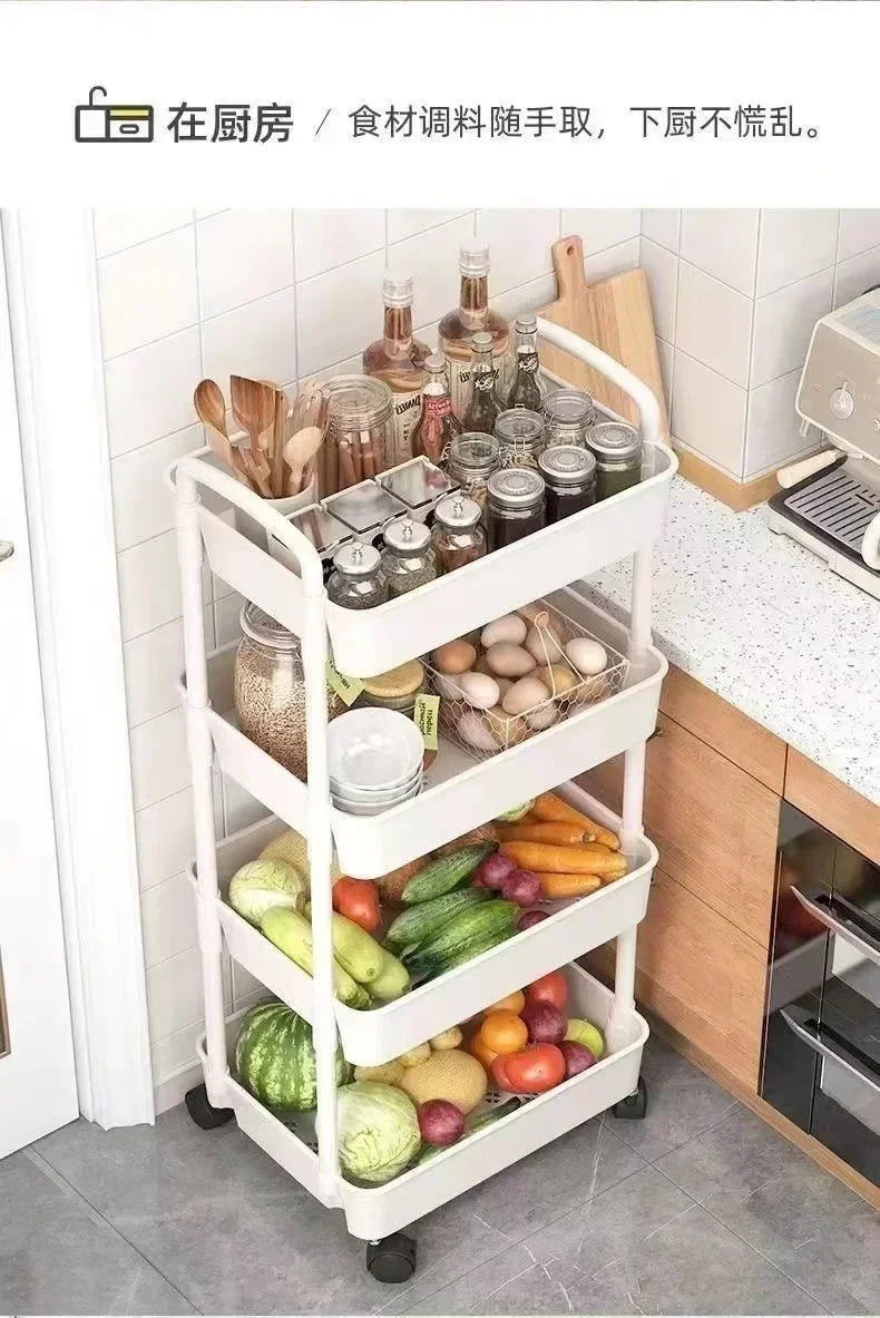 Household Multi-layer Small CartStorage Rack with Wheels To Floor Kitchen Bedroom Bathroom