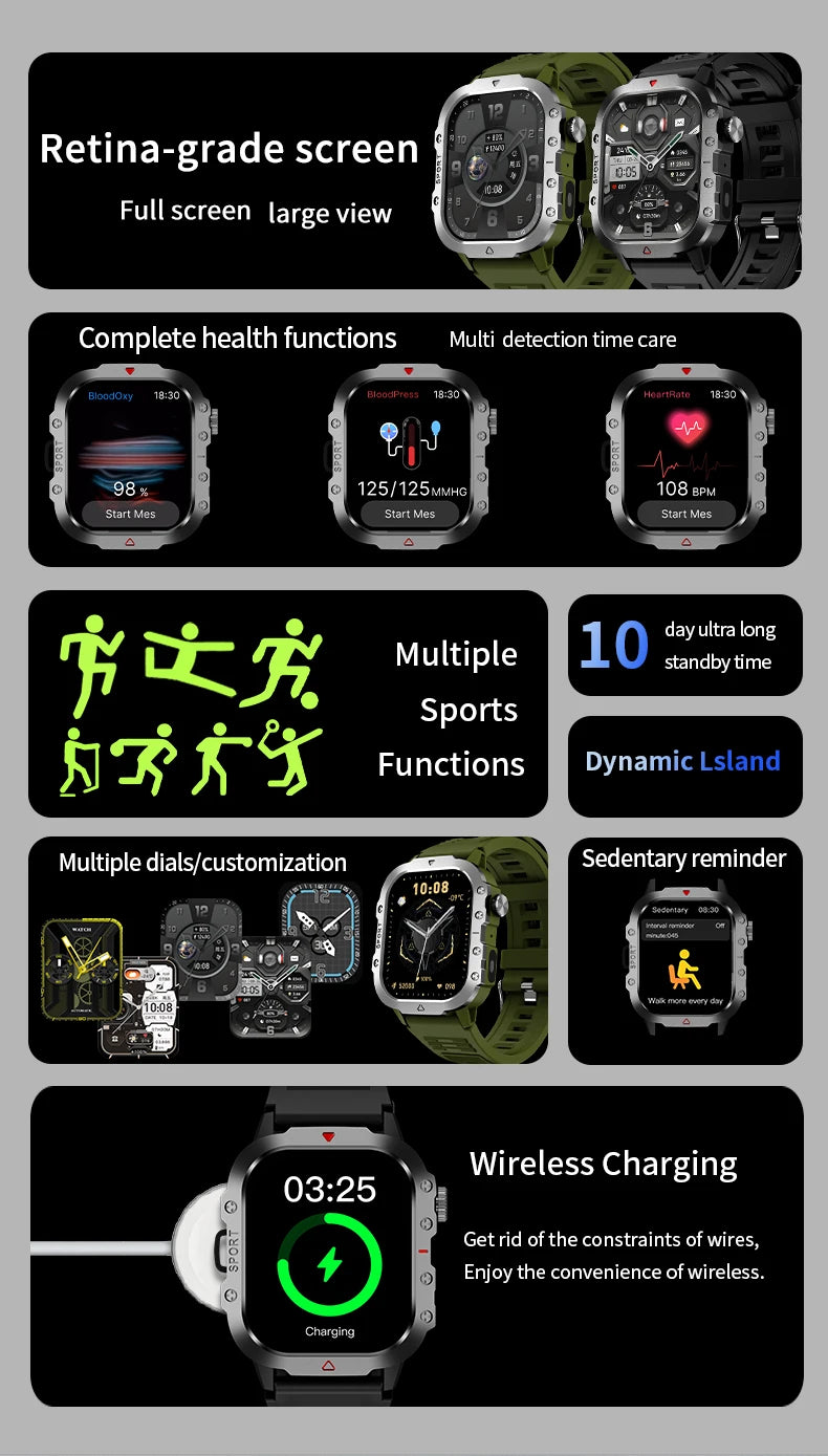 2026 New Smart Watch Men Bluetooth Calling Fitness Tracker LED Flashlight Sleep Monitor Sports Smartwatch For Android iOS